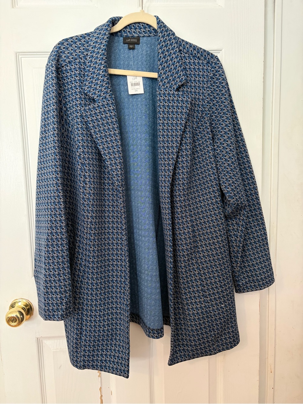 J. Jill Blue Patterned Open-Front Knit Blazer